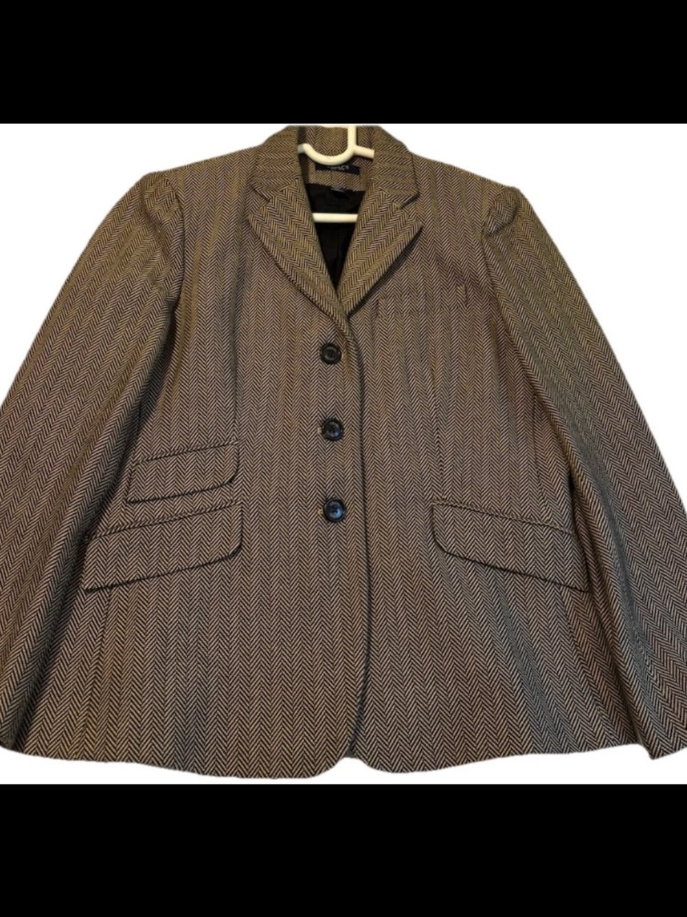 VTG Chaps 100% Cotton Brown Herringbone Tailored Suit Jacket EC!